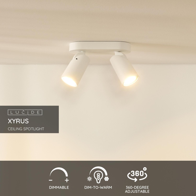 Lucide XYRUS - Stropné bodové svietidlo - LED Dim to warm - GU10 - 2x5W 2200K/3000K - White
